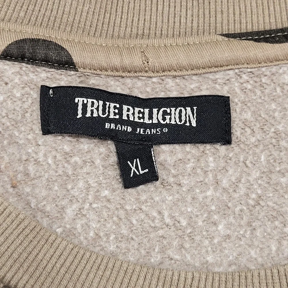 True Religion Camo Crewneck Sweatshirt Men's Green Military Pullover Sz X-Large